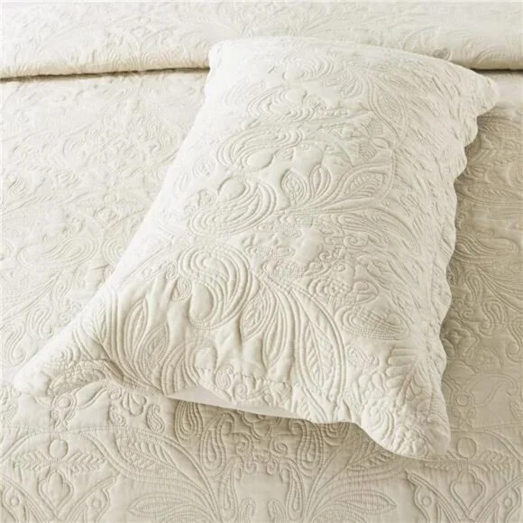 NEW Anthro White Cream Queen King Reversible Quilt Bedspread Blanket & Sham Set